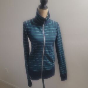 Lululemon Asana Jacket Size 6 Blue Green Stripped Full Zip Thumb Hole Yoga women